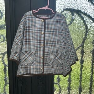 Janie and Jack Brown and Blue Cape with Classic Plaid Design